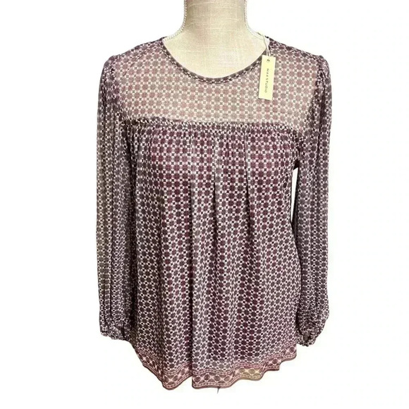 Women’s Max Studio Mesh Blouse Shirt•NWT•Size S•Rust,Yellow,Cream and Gr… - Picture 1 of 6
